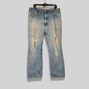 JCPenney Jeans Plain Pockets Straight Leg Cut Distressed Medium Wash Blue 38x32